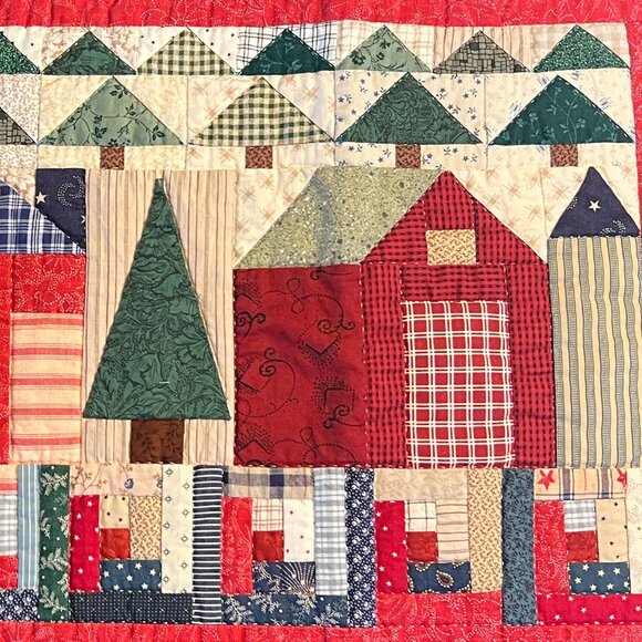 Hand Stitched Homemade Folk Art Patchwork Quilted Wall Hanging or Table Runner - Picture 2 of 15